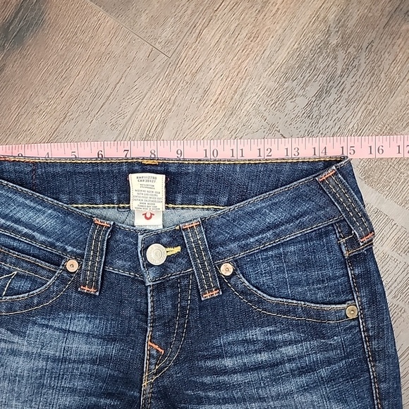 True Religion Blue Flare Wide Leg Stretch Jeans sz 27 Hemmed 28in - Picture 5 of 10